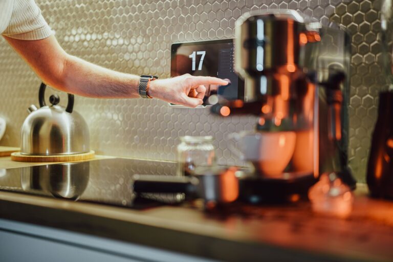 A modern smart home setup illustrating smart kitchen appliances that save time and money.